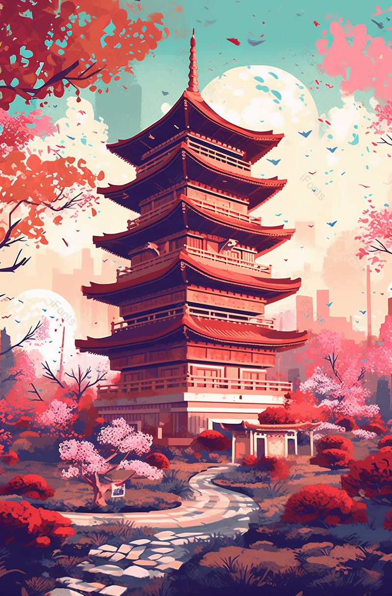 国风高楼古代建筑高塔唯美风格建筑,插画/手绘图,插画/手绘图库,插画/手绘图下载,插画/手绘